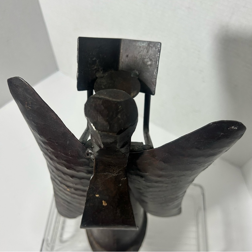 Vintage Christmas Holiday Brutalist Rustic Forged Metal Angel Etched Sculpture - Picture 7 of 8
